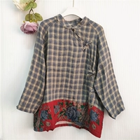 Красный фон печать+тибетская зеленая сетка 55%конопля 45%хлопок