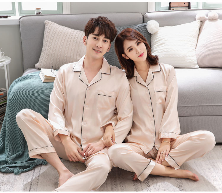 Cặp đôi nam nữ mô phỏng đồ ngủ bằng lụa 2018 Bộ đồ ngủ nữ dài tay nam mùa xuân và mùa thu phù hợp với trang phục nhà Hàn Quốc đồ pijama nữ