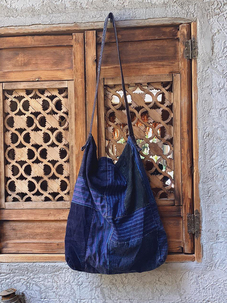 New 2021 inclined cross-old cloth splicing large capacity retro bag with single shoulder bag 100 lap art bag