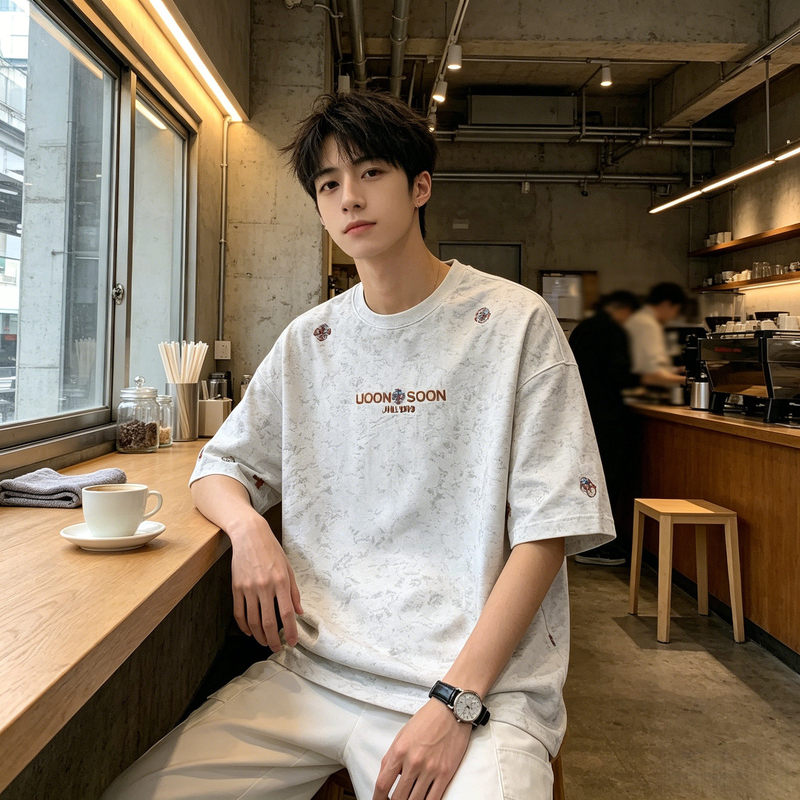 American-Style High-End Trendy Retro Tie-Dye Embroidered Heavy Cotton Short-Sleeve T-Shirt for Men, Summer Loose and Cool Top American-Style High-End Trendy Retro Tie-Dye Embroidered Heavy Cotton Short-Sleeve T-Shirt for Men, Summer Loose and Cool Top