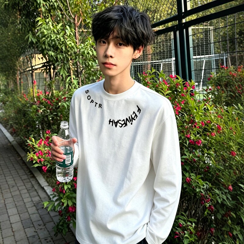 American-Style Trendy Brand High-End Retro Heavyweight Pure Cotton Long-Sleeve T-Shirt for Men, Autumn and Winter Loose Fit Versatile Cool Base Shirt