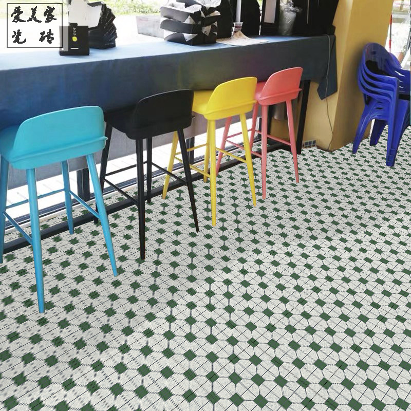 300*300 Hong Kong-style Mosaic Tea Restaurant Retro Tile Anti-skid Floor Tile Wall Tile Milk Tea Shop Green Tile
