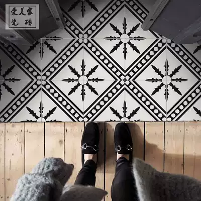 300 black and white Moroccan Nordic tile kitchen dressing room non-slip floor tiles dining room background wall floral tiles 200
