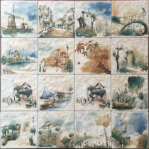 150 antique hand painted flower brick pastoral Mediterranean TV background wall tile flower slice restaurant corridor aisle tile