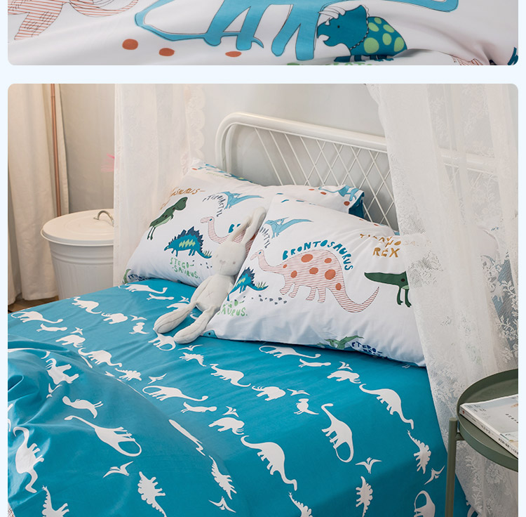 Monafi dễ thương phim hoạt hình khủng long cotton in trẻ em giường ba mảnh đặt 1.2 m 1.5 m quilt cover sheets