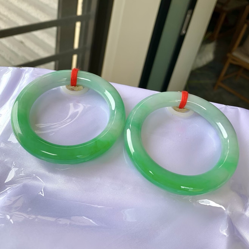 Authentic High-End Ice-Type White Background Green Jade Bracelet, Round Bar, Natural Burmese A-Grade Ice Bright Green Full Green Jade Bracelet for Women