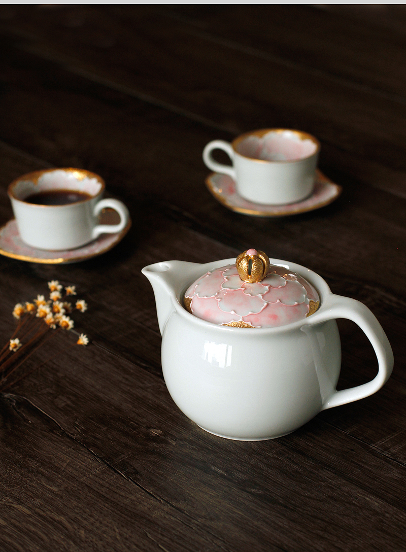 Japan imported Arita burning Wenshan kiln hand-painted ceramic gold leaf peony kung fu small teapot Japanese tea set cup and saucer