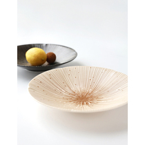 Japan imported Mino Yaki beads dew thousand ten grass beige irregular flower type Japanese cuisine Large plate dish plate deep plate