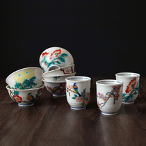 Made in Japan Original imported Kutani-yaki ceramic retro flower and bird tableware Household rice bowl tea cup multi-color