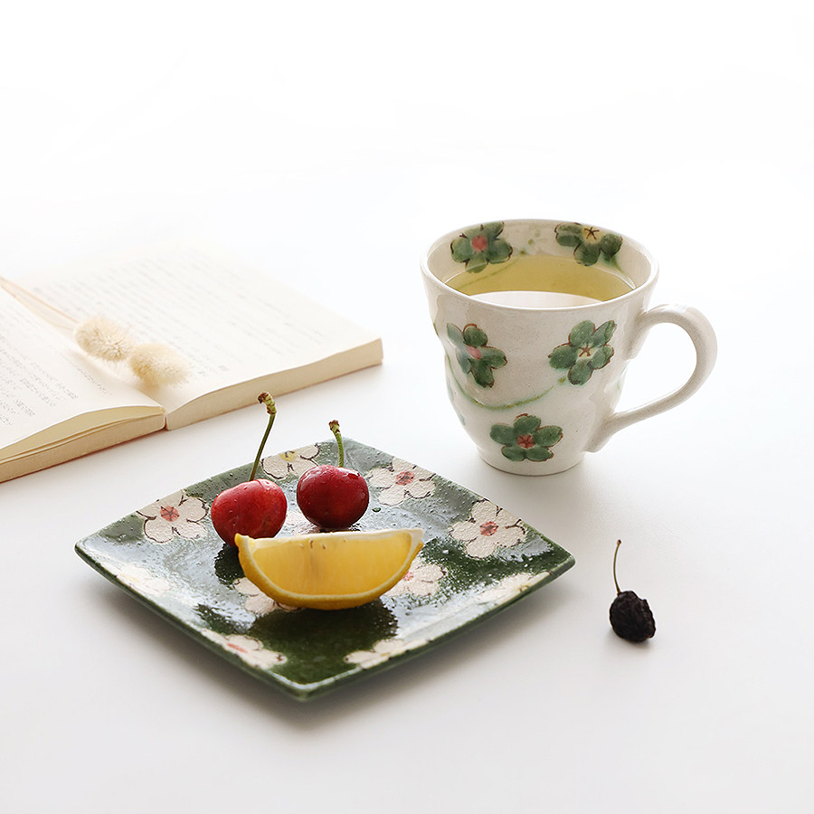 Japan Import Sehouseholds Burn Small Clear New Flowers Ceramic Heat Resistant Mark Cup Saucer Coffee Milk Water Cup Breakfast Tray