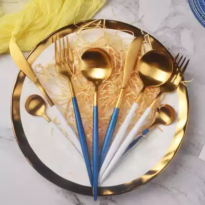 Knife and fork spoon three-piece set home Net red coffee spoon stainless steel small personality creative cute Korean long handle fork