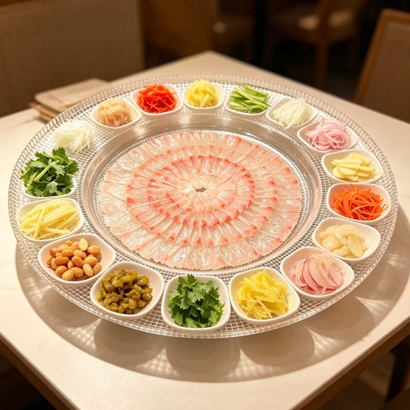 Shunde Fish Platter, Hengxian Fish Platter, High-End Glass Sashimi Serving Plate, Round Plate for Presentation, Platter Tableware