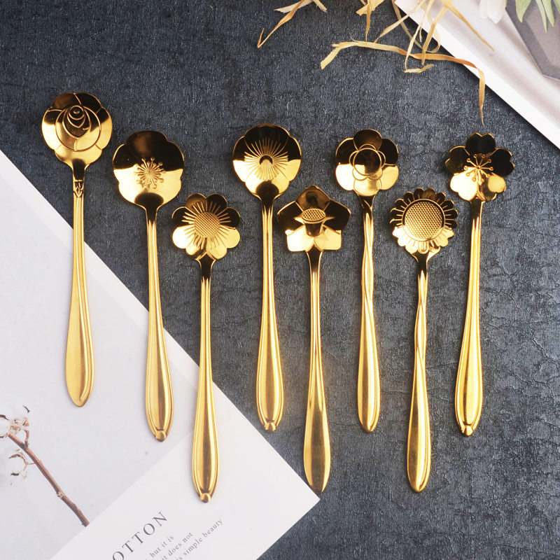 Net Red Cherry Blossom Spoon Petal Home Ice Cream Coffee Small Spoon Eu Style Little Luxurious Creativity Cute And Nice Looking