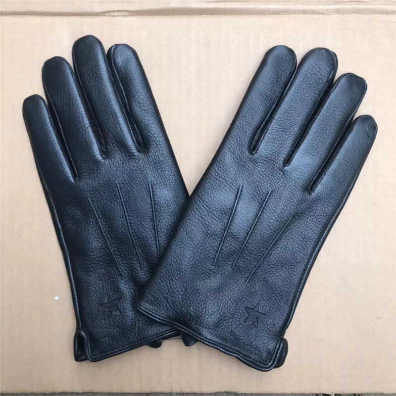 Male hair deerskin velvet gloves Men's winter warm winter cold warm electric car riding leather black