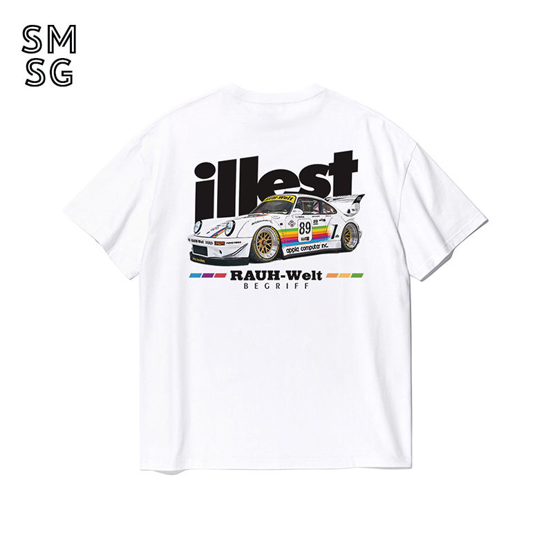 Smsg Porsche Rwb Modified Car Original Heavy-Duty Short-Sleeve Shirt for Men and Women, Pure Cotton T-Shirt