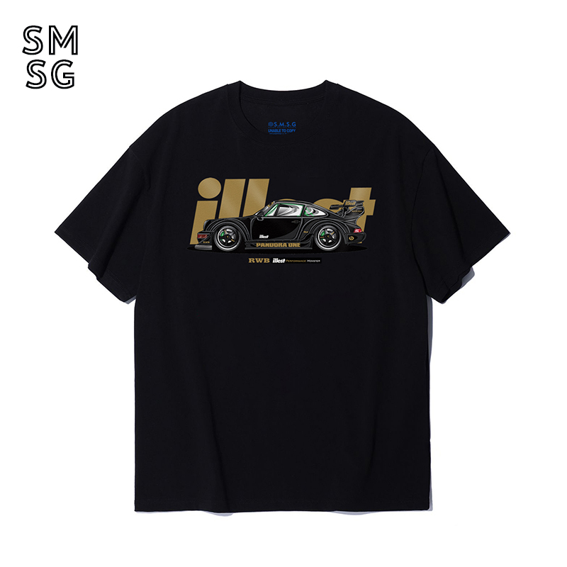 Smsg Porsche Rwb911 Modified Car Niche Men's Casual Heavyweight Pure Cotton Loose Men's Short-Sleeved T-Shirt