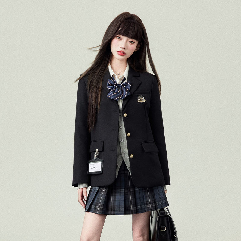 Original Jk Suit by Mrs. Hua Ling, Women's Watch, Preppy Style, 2026 New Model, Black Jacket, Top, Plaid Skirt Set Original Jk Suit by Mrs. Hua Ling, Women's Watch, Preppy Style, 2026 New Model, Black Jacket, Top, Plaid Skirt Set