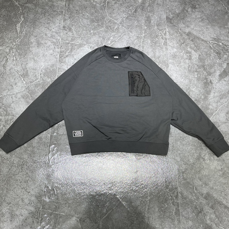 Vans Unisex Gray and Black Casual Sports Crew Neck Long Sleeve Pullover Terry Sweatshirt Vn0009161O7