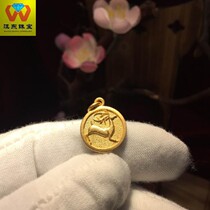 999 gold ancient method gold custom double-sided solid handmade Wadas deer round brand engraved text pattern necklace pendant