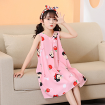 Sleepdress girl in the big childs pajamas girl thin silk home dress middle school student wear long skirt in summer