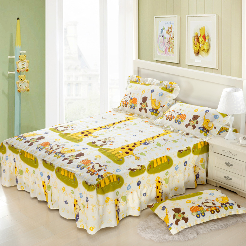 Váy ngủ mùa hè cotton đơn mảnh hoạt hình bông trải giường chống trượt tấm trải giường 1,5m1,8 m bảo vệ váy giường