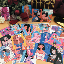 ins wind hand tent sticker big size card sweet girl heart original Cebu girl post painting little fresh original material