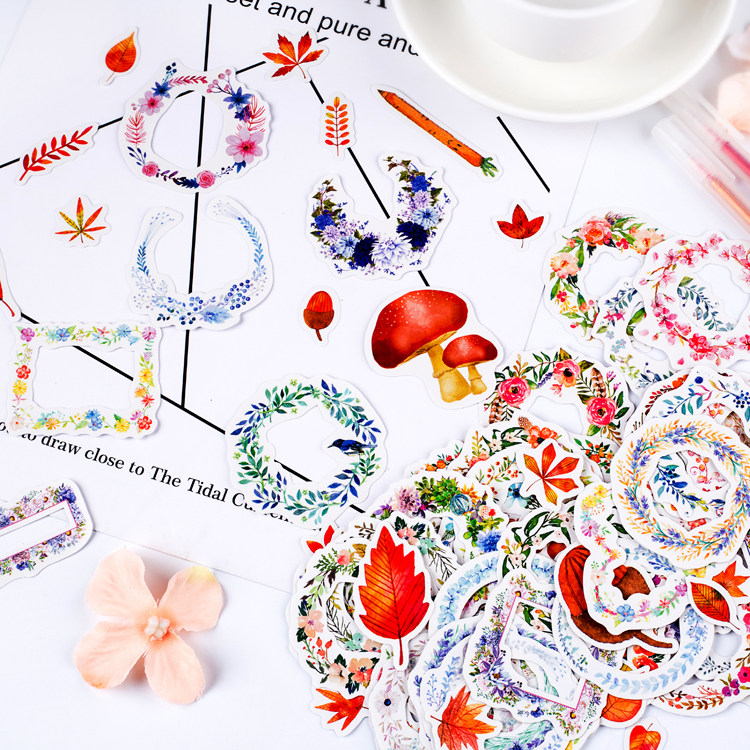 手賬貼紙爛漫花環樹葉花草植物花圈拼貼圓黏貼手賬日記相簿