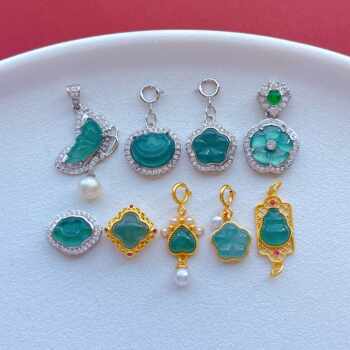 S925 Ancient Silver Gold-Plated Accessories Inlaid with Natural A-Grade Blue Water Jade Ruyi Butterfly Gourd Peach Blossom Pendant DIY