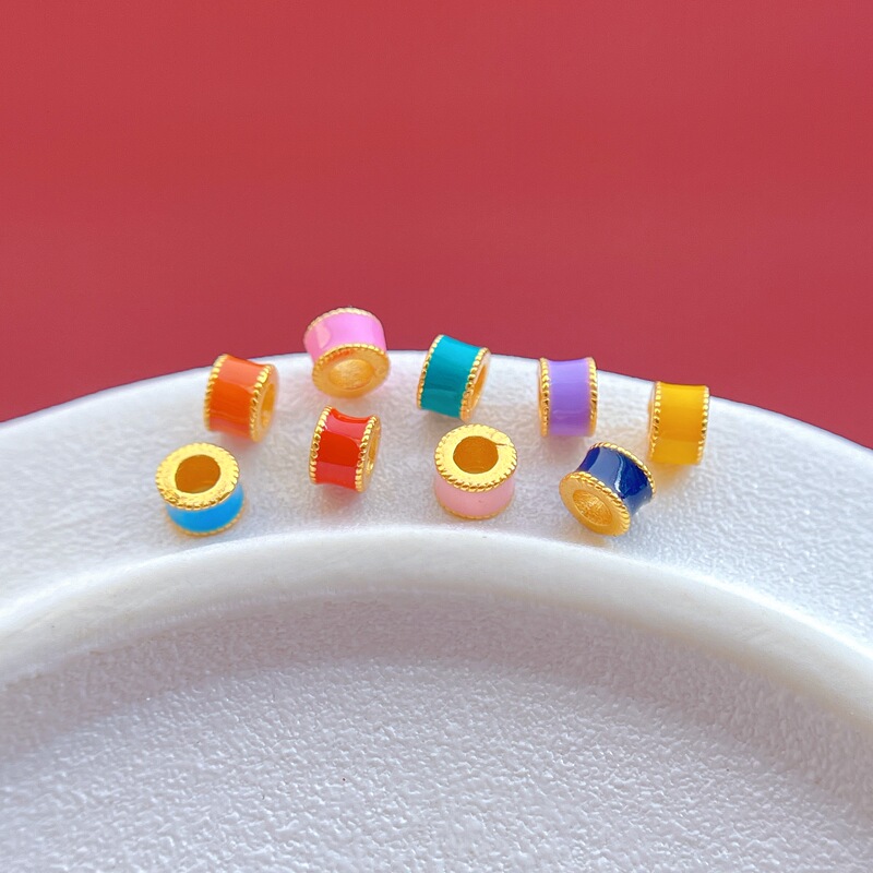 925 Ancient Gold-Plated Sterling Silver Accessories, Enamel Dopamine Macaron Large Hole Spacer Beads, Small Straight Tube DIY Bracelet Necklace 925 Ancient Gold-Plated Sterling Silver Accessories, Enamel Dopamine Macaron Large Hole Spacer Beads, Small Straight Tube DIY Bracelet Necklace