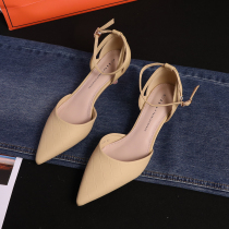 Designer trendy brand simple fashion pointed high heels side empty elegant thin heel buckle casual single shoes women