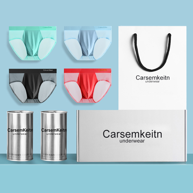 Triangle Ice Silk Men's Underwear, Silky and Breathable, New Spring and Summer Style, Quick-Drying, Antibacterial, Transparent, Sexy Briefs, Gift Box Set