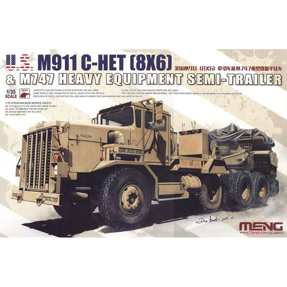 Small Transparent Meng Ss-013 American M911 Tractor Truck and M747 Heavy Equipment Semi-Trailer 1/35
