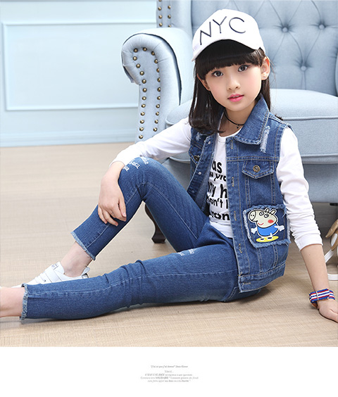 Áo vest nữ denim cho bé gái 2018 phiên bản mới của Hàn Quốc vest mùa xuân và mùa thu công chúa mỏng phần vest bé gái quần áo trẻ con