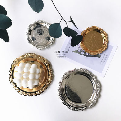 【 Retro Style 】 Metal embossed small tray, ins decorative plate, teacup holder, jewelry storage plate, snack cake plate