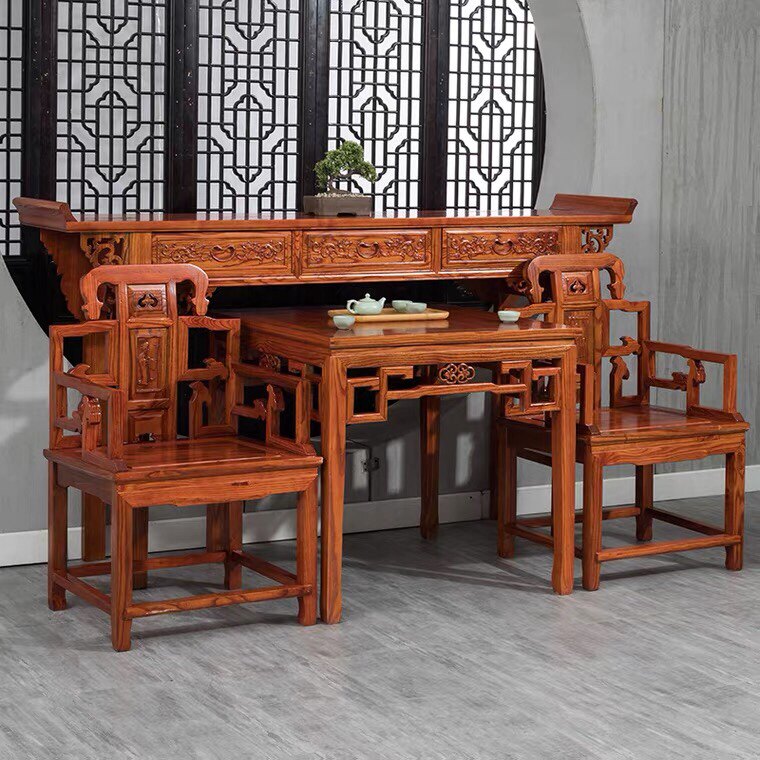 Chinese-style rural middle hall six-piece set four-piece set elm antique hall furniture solid wood eight immortal table for table combination