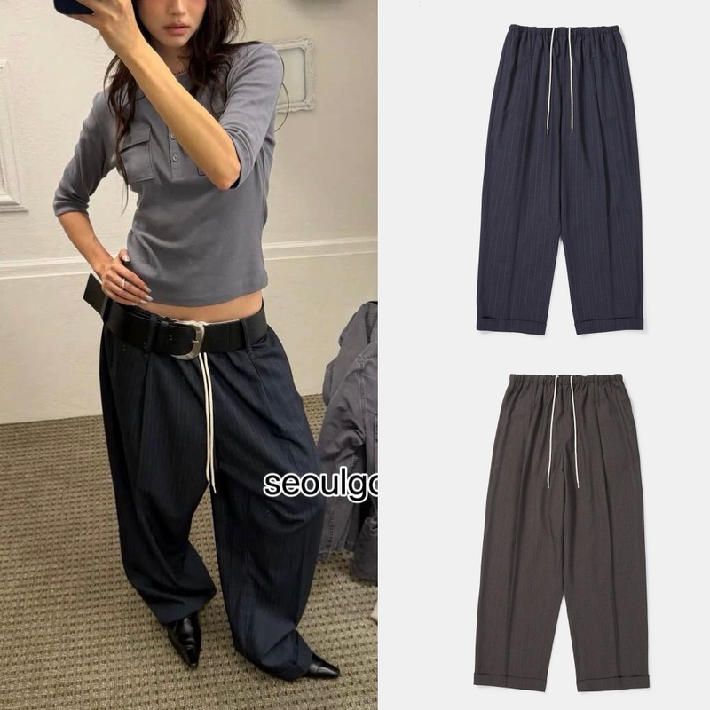 Purely Original Korean Designer Lc's Autumn and Winter Elastic Waist Versatile Striped Jogger Pants, Loose Sports Tie Casual Pants