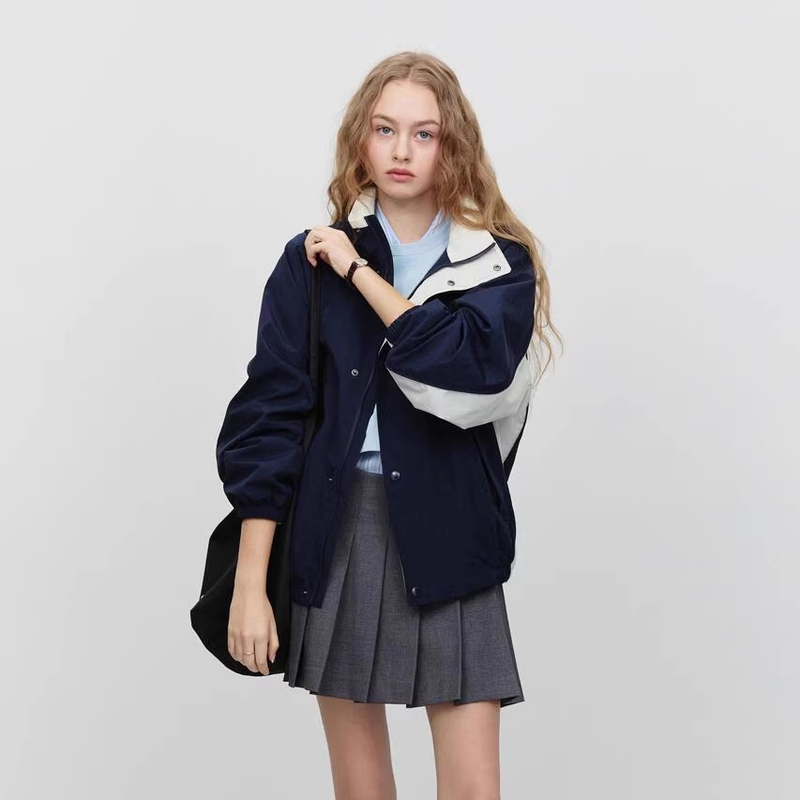 Zhou Yutong's Same Style Korean Designer Dun*St Sporty and Age-Reducing Stand-Up Collar Color-Blocked Jacket