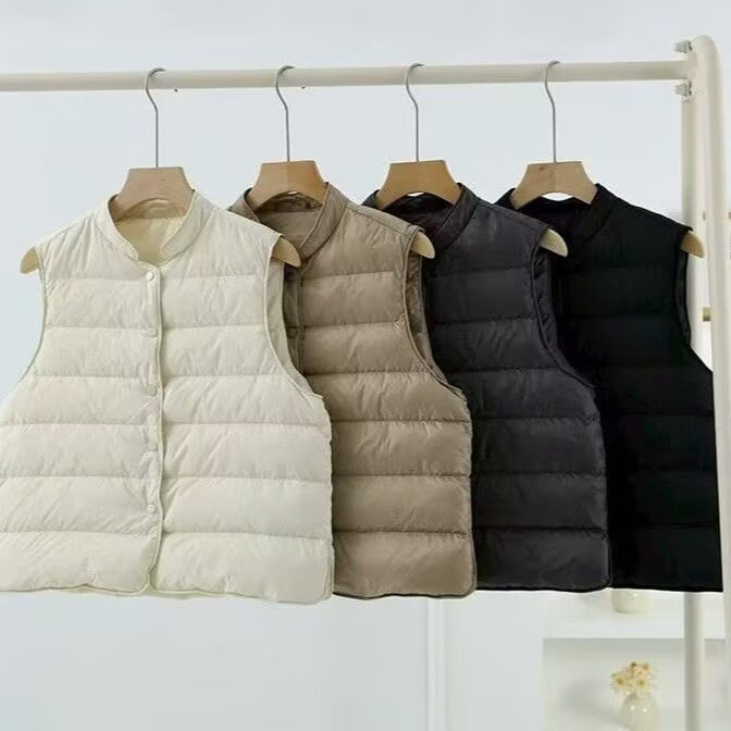 Thin stand-up collar short down vest for women 2026 new autumn and winter sleeveless thermal vest white duck down vest trendy