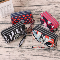 Korean version of the fresh hand-held three-zipper mobile phone bag long wallet can be loaded with large mobile phone bag hand bag large capacity