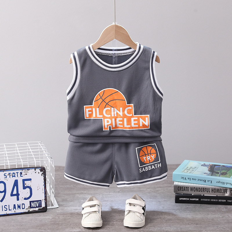 Summer breathable sports suit boys round neck vest shorts basketball clothing small and medium children baby foreign trade sports suit