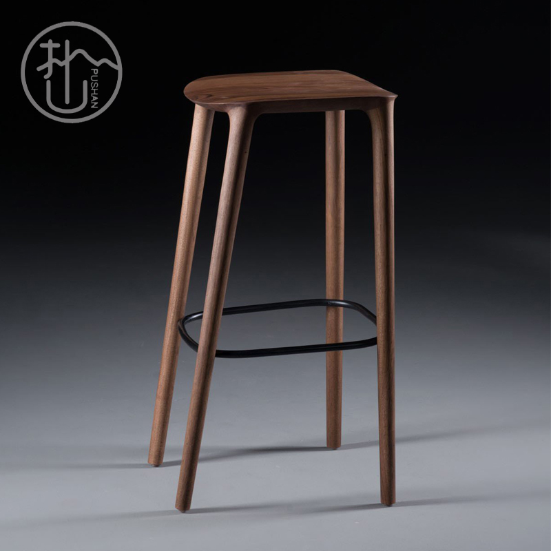 Solid wood bar stool modern minimalist high stool black walnut bar cashier front desk home bar stool light luxury furniture