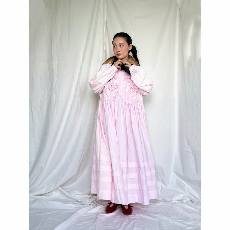 High-Density Long-Staple Cotton, Original Pink Floral Loose-Fitting Niche Tutu Dress for Layering in All Seasons, Sweet Long Dress