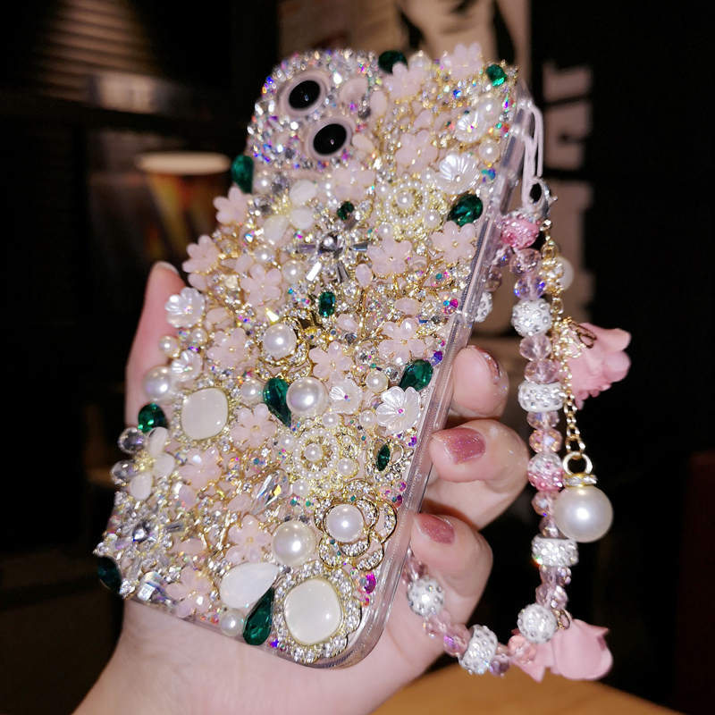 Internet Celebrity New Model Suitable for iPhone 18 Pro Max, Apple 17 Phone Case, 13 Luxury High-End Rhinestone Flower Air Protective Case, 14 Full Coverage Anti-Drop 15 Plus for Women 16