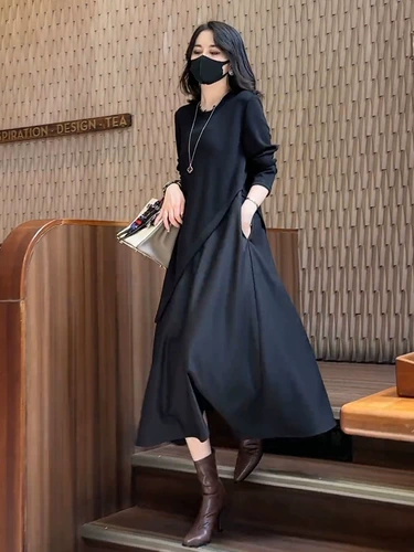 Комплект, зимнее трикотажное платье, базовый лонгслив, шерстяное платье, яркий броский стиль, по фигуре