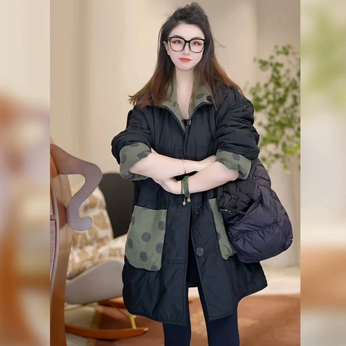 Ретро длинный зимний двусторонний пуховик для отдыха с пухом, удерживающая тепло стеганая демисезонная куртка, оверсайз, средней длины