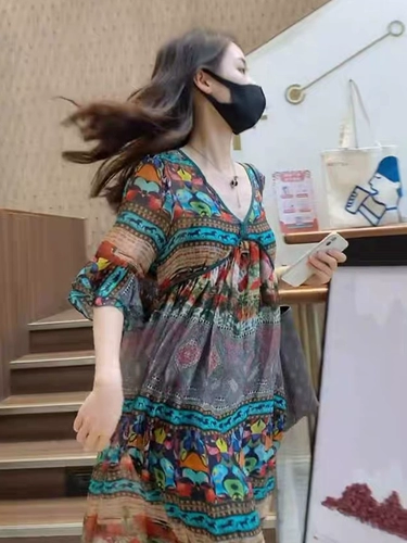 Элитное летнее платье, ретро шифоновая длинная юбка, делается под заказ, V-образный вырез, свободный крой