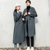 Couple dress autumn and winter 2021 new long trench coat mens wool coat Korean version of jacket design sense