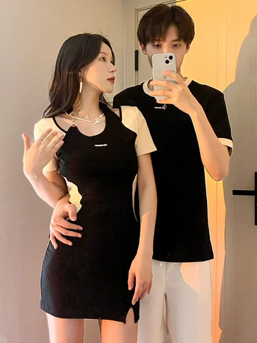 Парная одежда для влюбленных, летняя одежда, юбка, комплект, футболка с коротким рукавом, платье, коллекция 2023, по фигуре, изысканный стиль