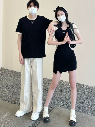 Парная одежда для влюбленных, летняя одежда, юбка, комплект, футболка с коротким рукавом, платье, коллекция 2023, по фигуре, изысканный стиль