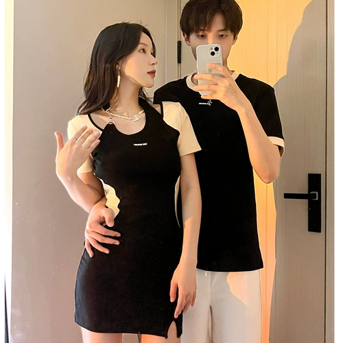 Парная одежда для влюбленных, летняя одежда, юбка, комплект, футболка с коротким рукавом, платье, коллекция 2023, по фигуре, изысканный стиль